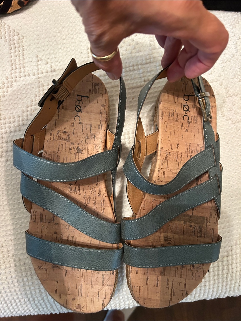 b.o.c. Women's Teal Multi-Strap Cork Sandals
